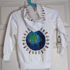 DREAM "Love & Harmony" Hand-painted Front/back White Hoodie Zip-up EUC Kids' 2